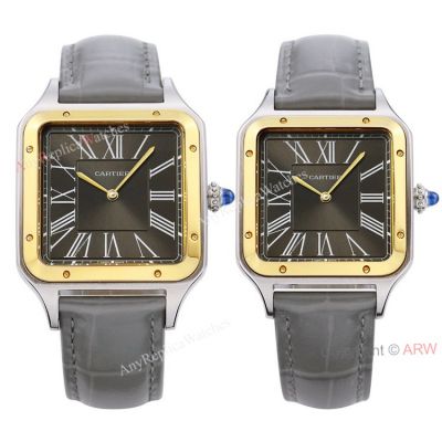 Swiss Superclone Cartier Santos Dumont Couple Watches Grey Dial Half Gold Case
